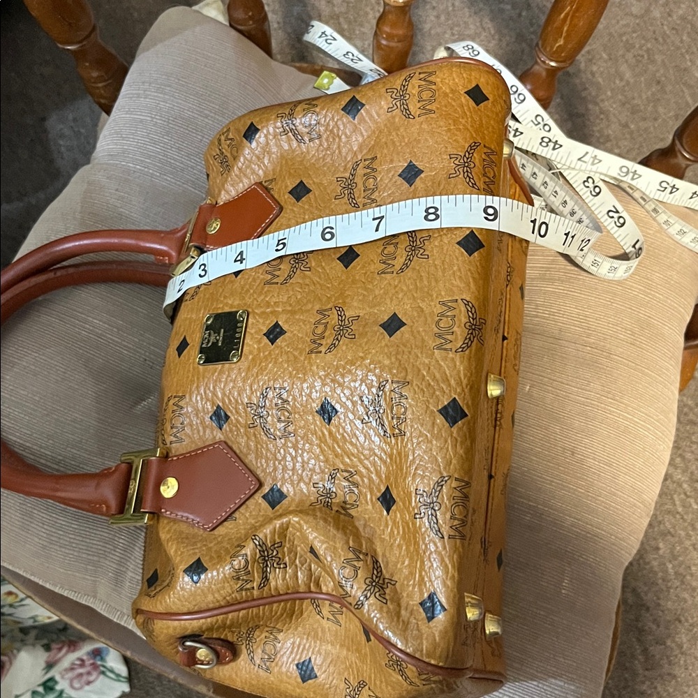 MCM Tan and Brown Satchel with Iconic Monogram and Leather Trim - Picture 10 of 10